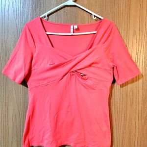 Elle Short Sleeve Criss Cross Casual Knit Top size Large